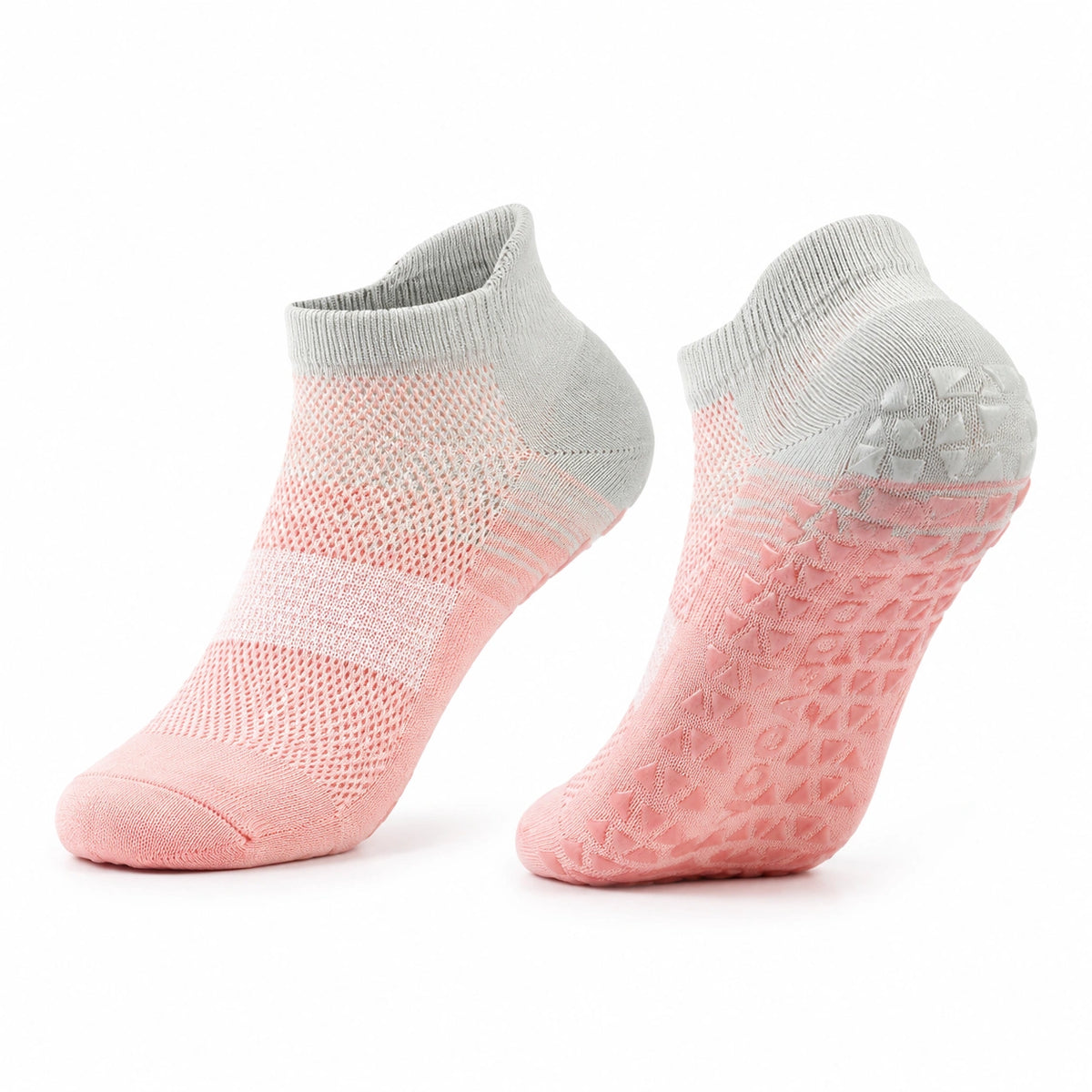 Chaussettes antidérapantes 39-42 en maille rose et gris pour yoga