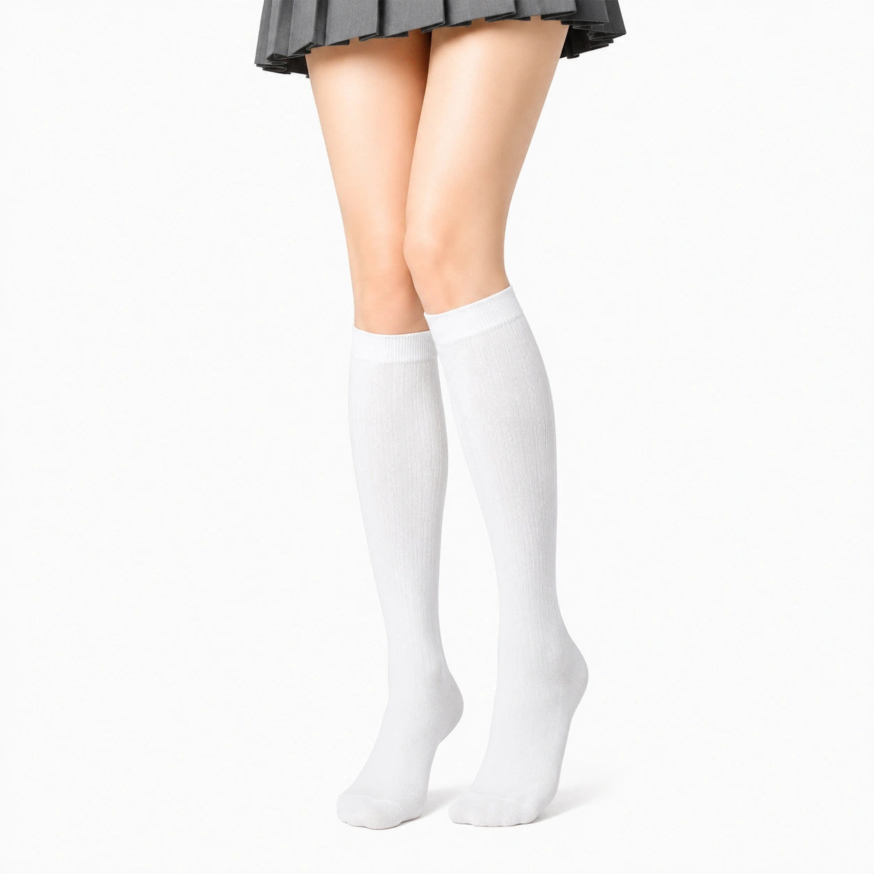 Chaussettes hautes 35-38 blanches côtelées style scolaire