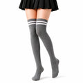 Chaussettes hautes 35-38 maille côtelée gris et blanc style sportif