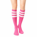 Chaussettes hautes 35-38 rose et blanc à rayures style sportif