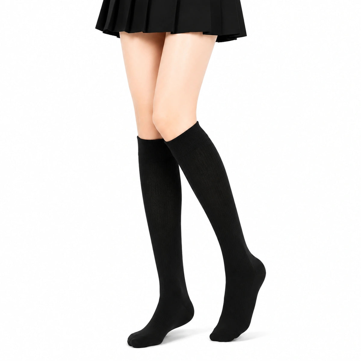 Chaussettes hautes 39-42 en textile noir côtelé style uni