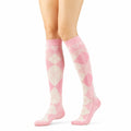 Chaussettes hautes 39-42 en mélange de coton rose et blanc à losanges style preppy