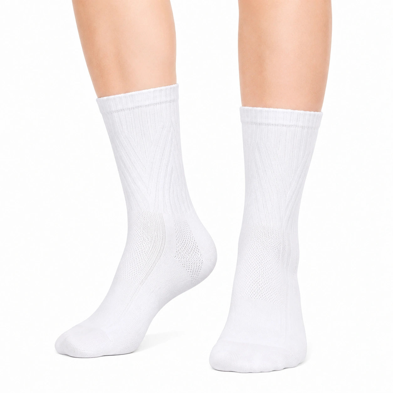 Chaussettes mi-mollet 35-38 textile blanc respirantes à maille côtelée
