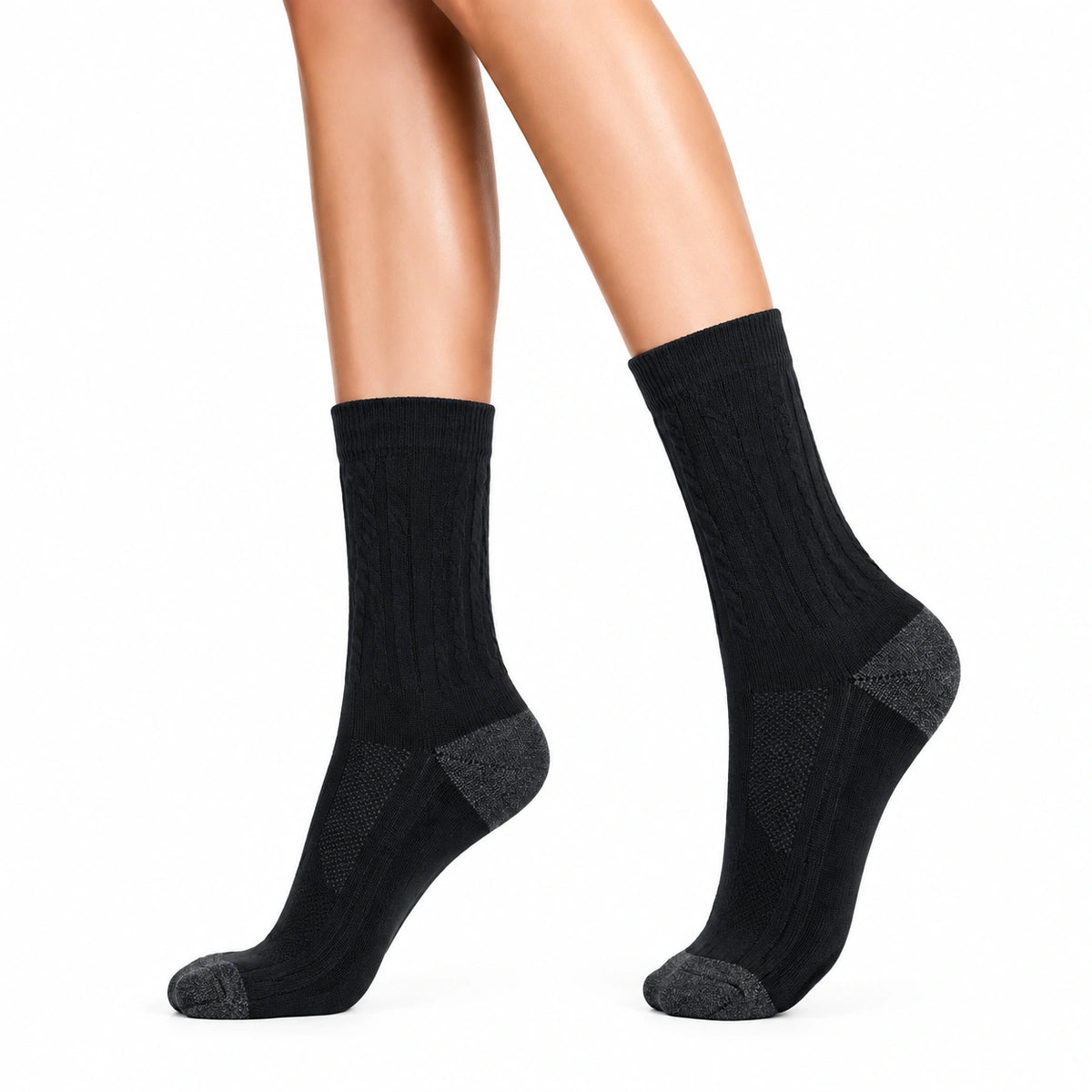 Chaussettes mi-mollet 39-42 noires en textile maille côtelée style classique