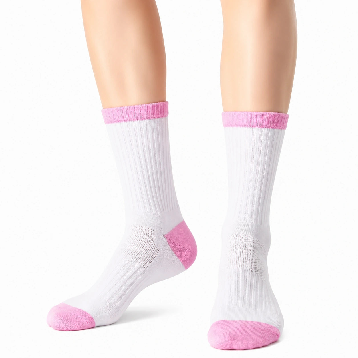 Chaussettes de sport 43-46 en maille textile blanches et roses côtelées respirantes