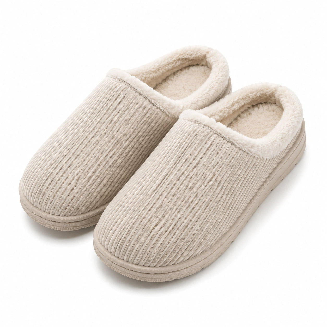 Chaussons 36/37 en textile côtelé beige à doublure douce pour intérieur