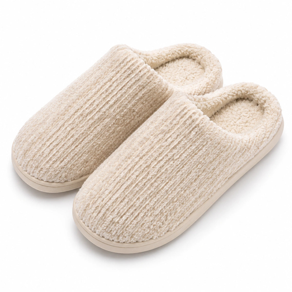 Chaussons 36/37 textile beige à enfiler intérieur doux