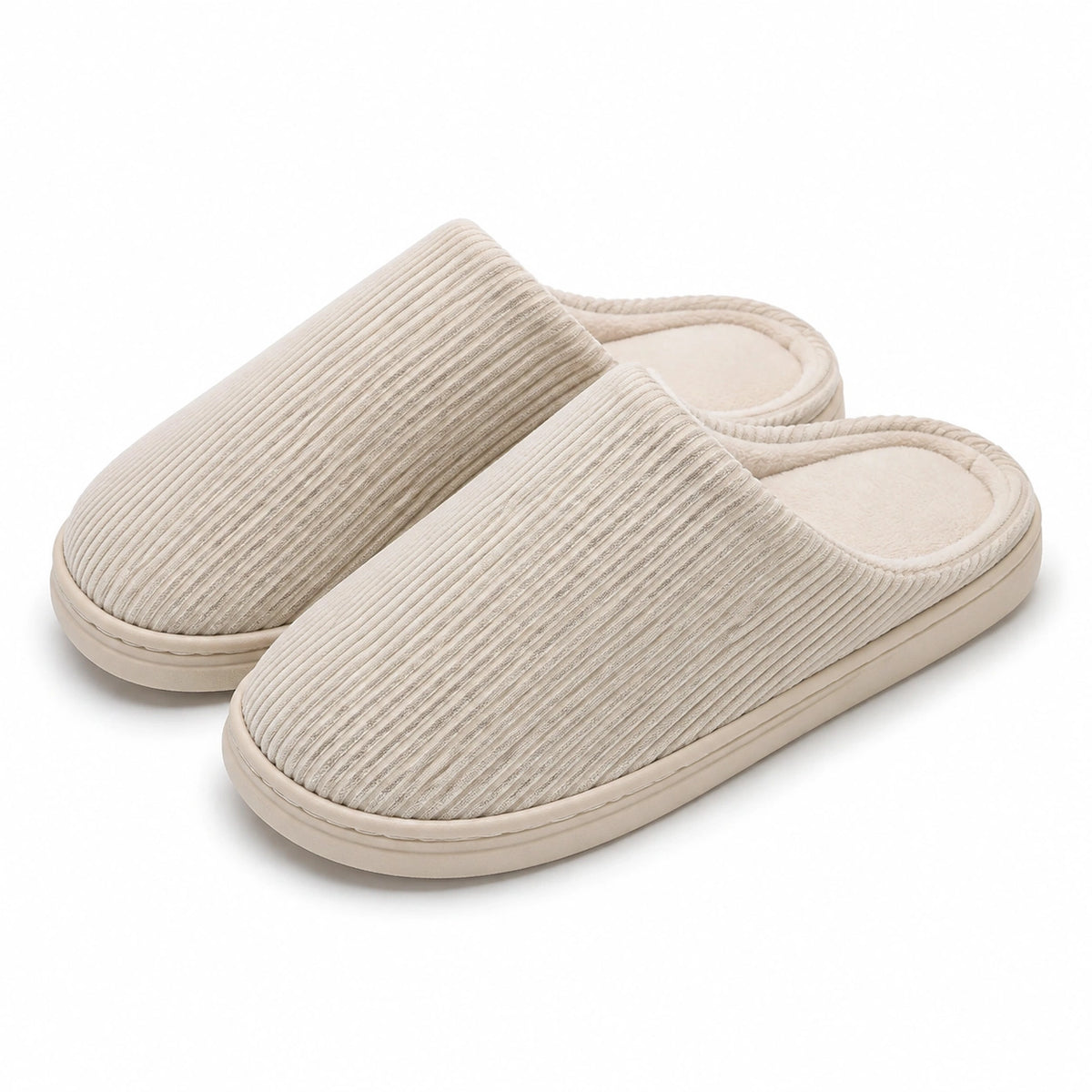 Chaussons 38/39 en textile côtelé beige à enfiler pour intérieur