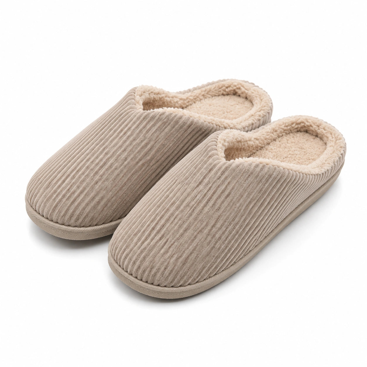 Chaussons 40/41 en textile côtelé beige doublés pour intérieur