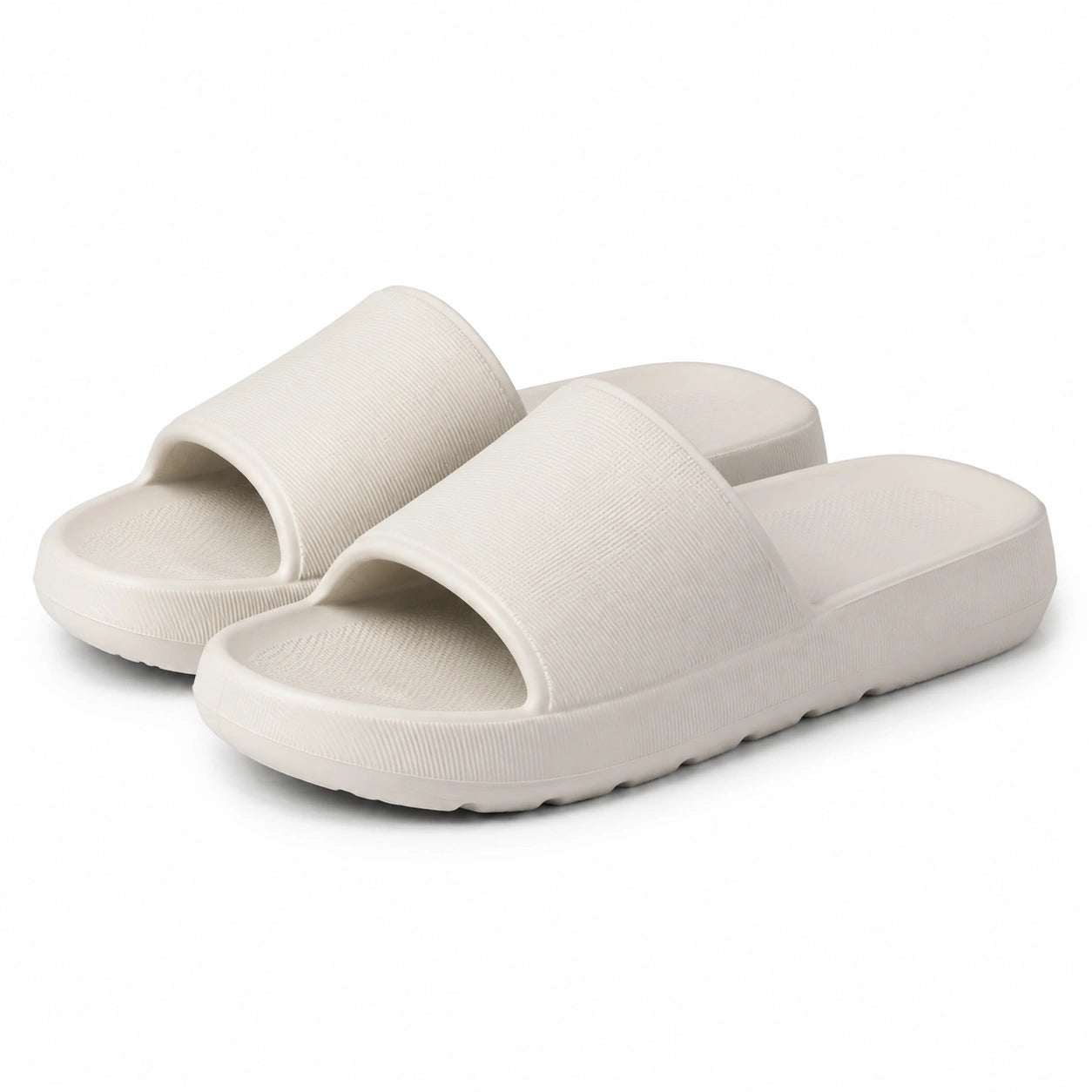 Claquettes taille 42/43 en mousse synthétique blanc cassé - semelle texturée antidérapante