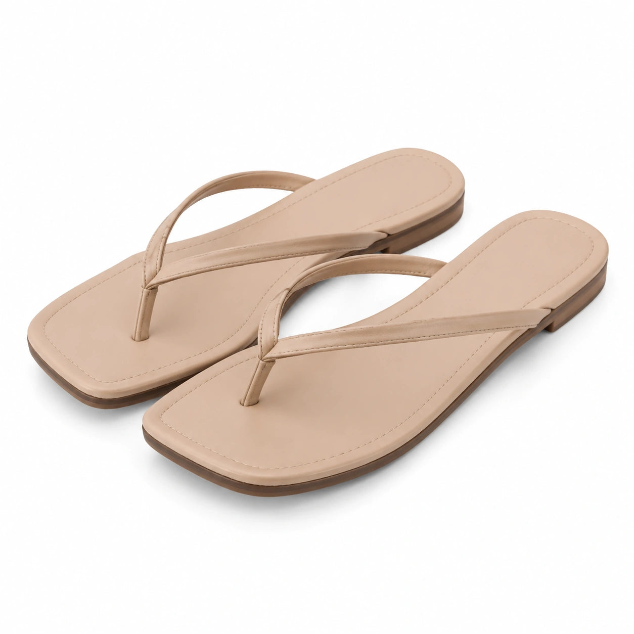 Tongs femme taille 38/39 beige en matière synthétique à brides fines - semelle plate